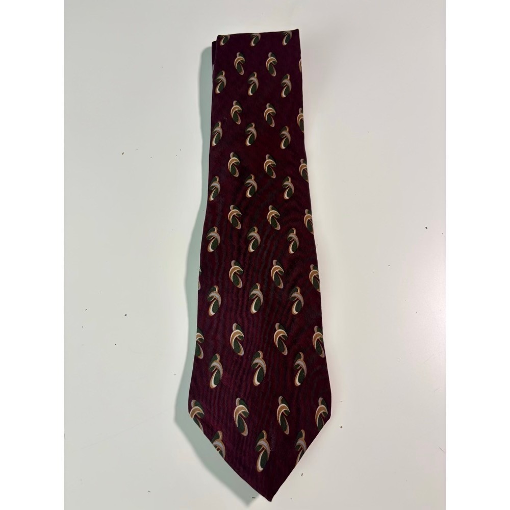 Etienne‎ Aigner Mens Burgundy Silk Tie Geometric